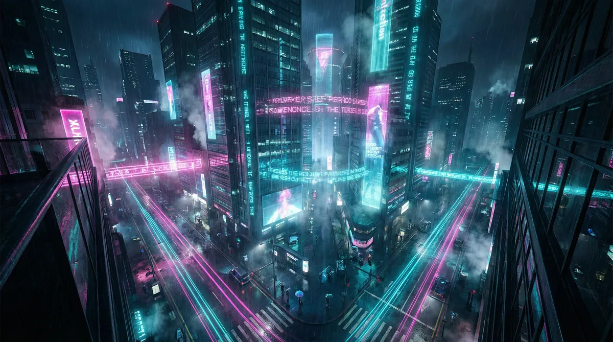 18漫画 竖屏短剧平台首页背景 - 赛博朋克都市夜景
